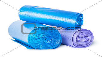 Multicolored rolls of plastic garbage bags