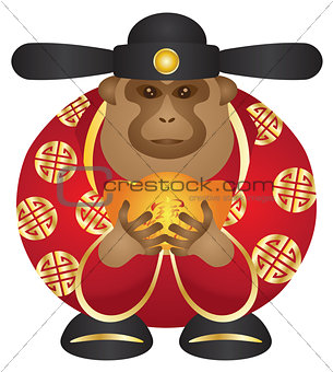 Chinese Money God Monkey with Gold Bars Color Illustration
