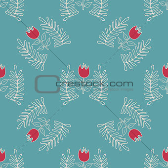 Abstract seamless pattern with hand drawn flowers.