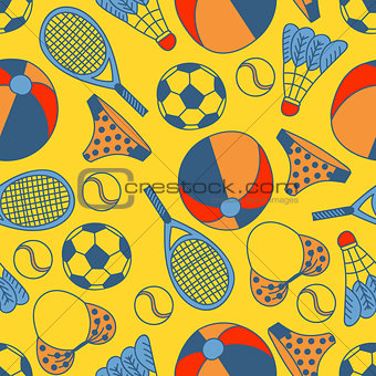 Abstract seamless pattern with hand drawn summer elements