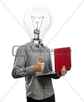 Lamp Head Man With Laptop In His Hands Well Done