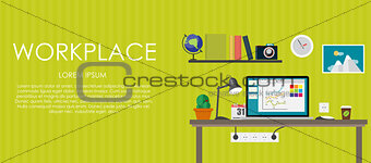 Workplace. Vector illustration. Flat computing background.