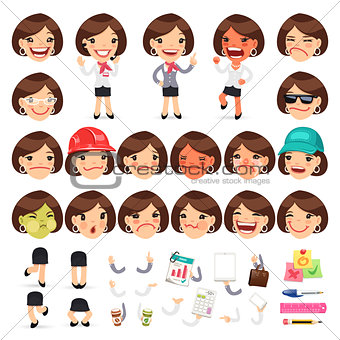 Set of Cartoon Female Manager Character