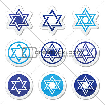 Jewish, Star of David icons set isolated on white