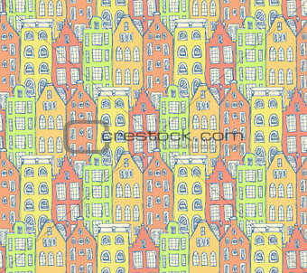 Sketch Amsterdam houses in vintage style