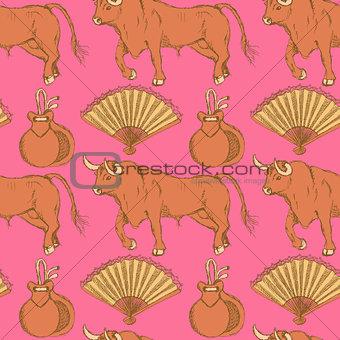 Sketch Spanish seamless pattern in vintage style