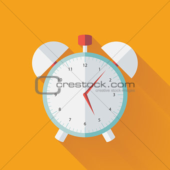 Alarm clock flat icon over yellow