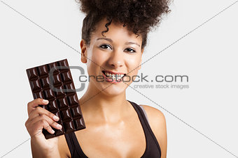 Woman with a chocolate bar