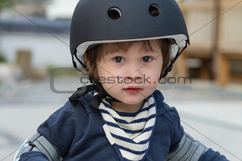 Cute Boy with Bicycle Helmet