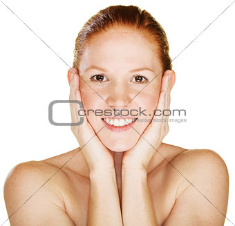 Smiling Woman Holding Face