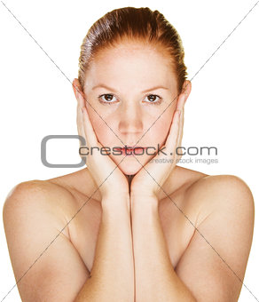 Serious Woman Holding Face