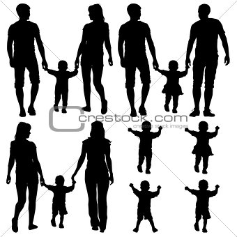 Black silhouettes Gay, lesbian couples and family with children 