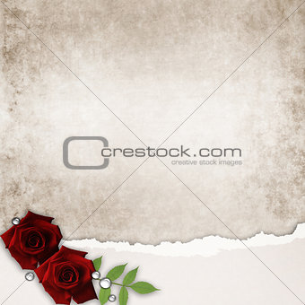 card with roses and old grunge paper