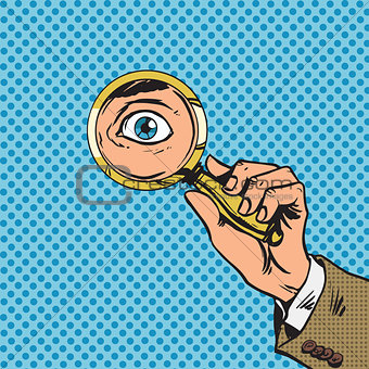 Look through a magnifying glass searching eyes pop art comics re