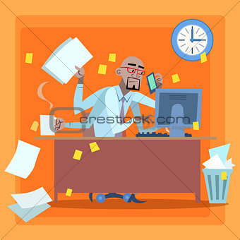 African businessman loaded with work time management