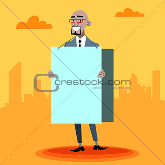 African businessman with an advertising poster 