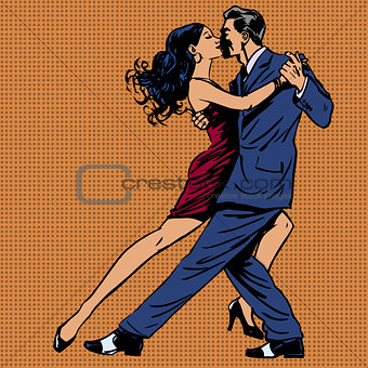 man and woman kiss dance tango pop art
