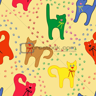 Funny cats over traces background