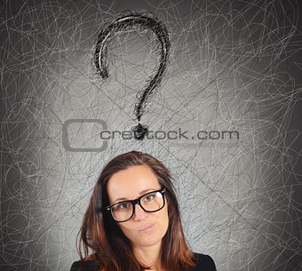 Businesswoman with big question