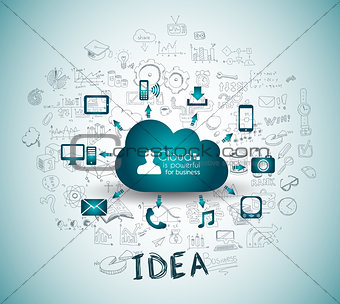 Cloud Computing with Business doodles Sketch background