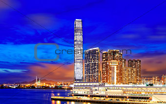 Kowloon office buildings at night