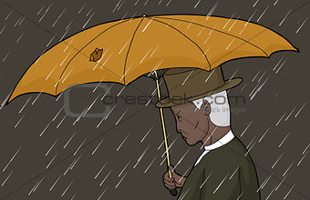 Man With Torn Umbrella in Storm