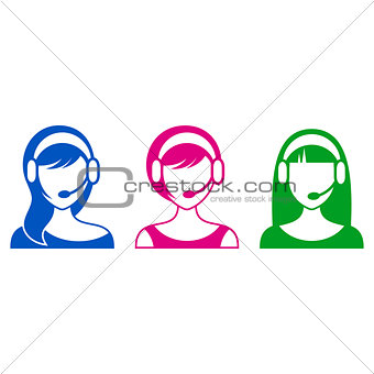 Support or call center woman icons