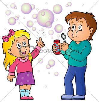 Children playing with bubble kit theme 1