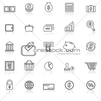 Money line icons with reflect on white