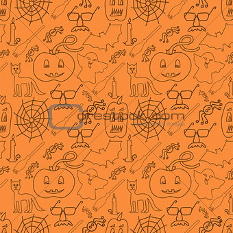Halloween seamless pattern on orange background
