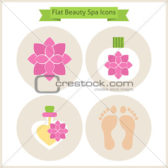 Flat Flower Beauty and Spa Icons Set