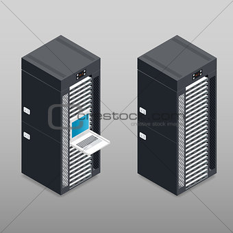 Server tower rack detailed isometric icon