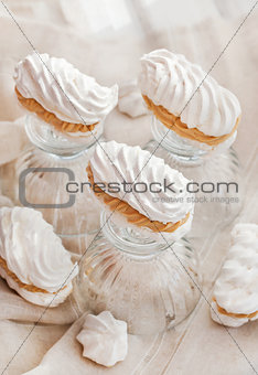 Fresh delicious meringue and cream cake 