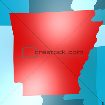 Arkansas map on blue USA map