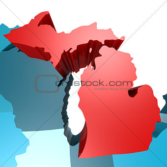 Michigan map on blue USA map