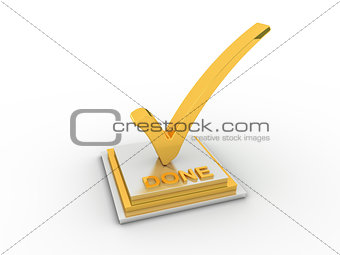 Golden check  mark icon on rectangle with DONE word