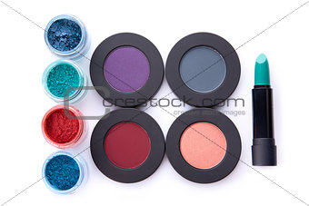 Set of loose and pressed eyeshadows, and lipstick 