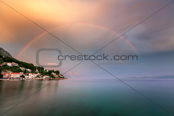 Rainbow over the Small Village in Omis Riviera after the Rain, D