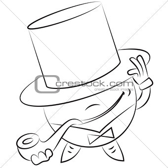 vector cartoon round man in a hat and a pipe