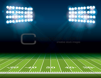 American Football Field with Stadium Lights