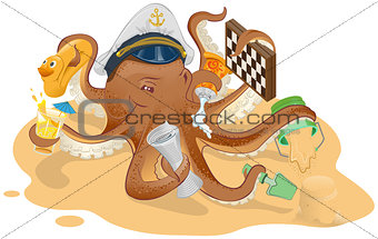 Summer vacation. Octopus has good time on beach