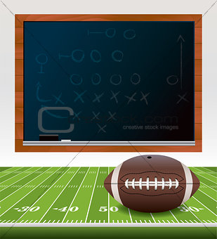 American Football on Field with Chalkboard