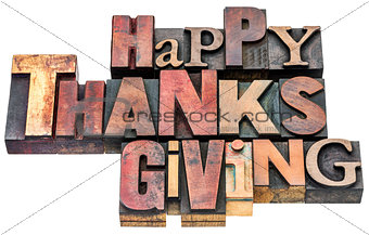 Happy Thanksgiving sign in wood type