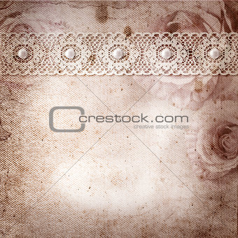 Vintage background with frames, roses, lace, text I Love you, ha