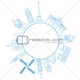 Vector illustration of travel famous monuments of Europe