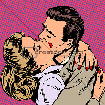 Passion man woman embrace love relationship style pop art retro