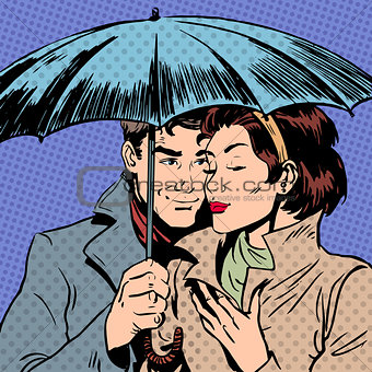 Rain man and woman under umbrella romantic relationship courtshi