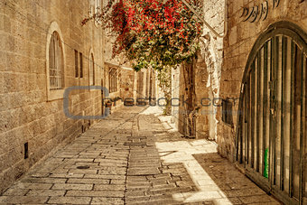 Ancient Alley in Jewish Quarter, Jerusalem. 