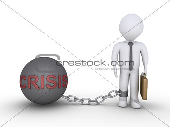 Businessman with a crisis chain ball