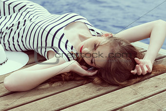 relaxing trendy girl in summertime 